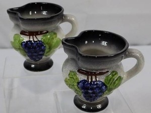 Vintage Hand-Painted Ceramic Wine Jugs Pair