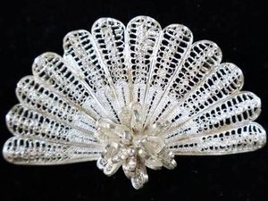 Vintage Sterling Silver Filigree Fan Brooch 11.52g
