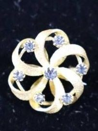 Antique Floral Brooch With Clear Stones