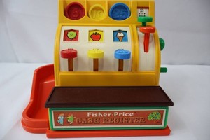 Vintage Fisher-Price Cash Register Toy 926 With Coins & Working Bell