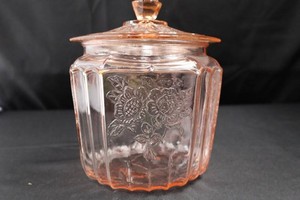 Vintage Pink Glass Cookie Jar with Lid 8 Tall