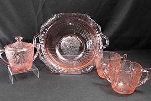 Jeannette Cherry Blossom Pink Depression Glass Serveware Set (Lot of 4)