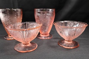 Jeannette Cherry Blossom Pink Depression Glass 4-Piece Set