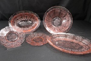 Jeannette Cherry Blossom Pink Depression Glass Serving Set (Lot of 5)