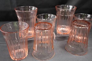 Pink Ribbed Glasses 4 14 in Tall (Lot of 7)