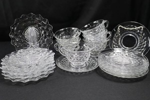Vintage 1950 Fostoria American Cubist Glass Snack Set 18-Piece