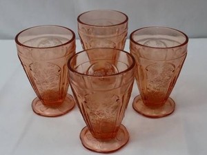 Vintage Cherry Blossom Pink Glass Goblets 4.5 (Lot of 4)