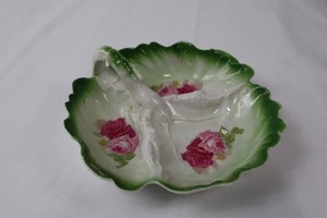Antique Bavarian Divided Bowl With Rose Floral Design