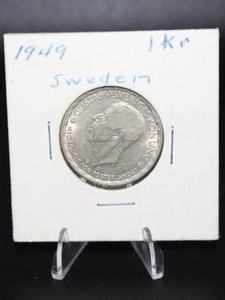 1949 Swedish Krona 40% Silver Coin, King Gustaf V