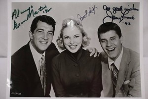 Dean Martin, Janet Leigh & Jerry Lewis Signed 10x 8 Photo wCOA