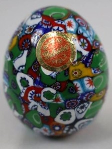 Vintage Murano Millefiori Glass Egg Paperweight 3 X 2.5 in