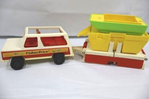 Vintage Fisher-Price Toy SUV, Pop-Up Camper, Boat & Storage Container Mixed Lot