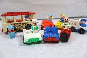 Fisher-Price Mini Bus, Mail Truck, Taxi, Police, Cars & Motorcycle (Lot of 14)