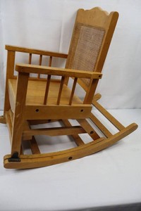 Antique Oak and Rattan High Chair Rocker