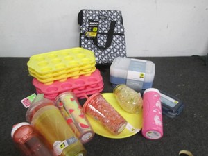 Igloo cooler, plastic ware and glas...