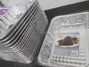Lot of foil baking pans with plasti...