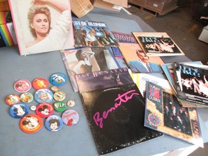 Vintage buttons and vinyl records...
