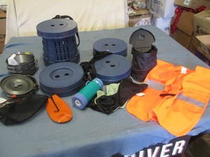 4 Adjustable height camp stools, ca...