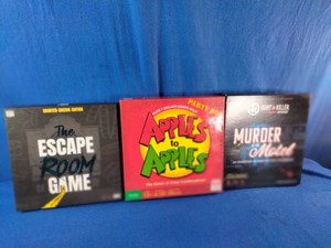 Three tabletop board games designed for parties and family game nights