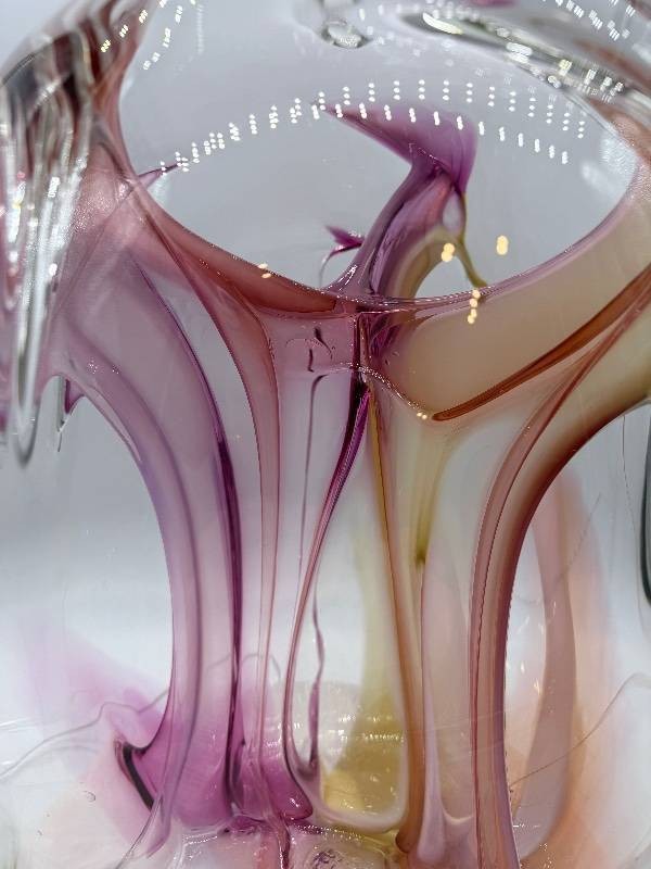 Peter Bramhall Glass Sculpture - Signed 1990 Abstract Art Glass Vessel - LARGE 12 x 16.5
