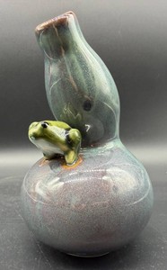 Artisan Ceramic Frog Vase 5 Glazed Art Pottery