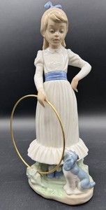 Vintage Nao by Lladro Girl With Dog & Hoop 9 Porcelain Figurine
