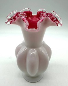 Fenton Pink Cased Glass Ruffled Vase