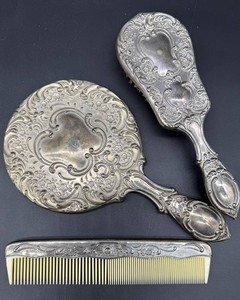 Vintage Ornate Vanity Brush, Mirror & Comb Set (3-Piece)