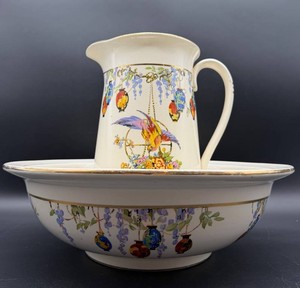 Vintage Antique Falcon Ware Pitcher & Basin Set - England - Bird Motif