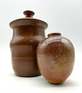 Pair of Brown Glazed Stoneware Jars