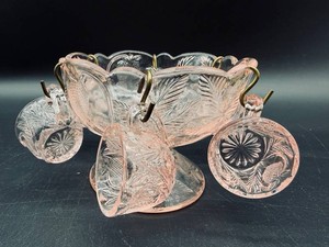 Mosser Childs Pink Glass Punch Bowl & 6 Cups (Lot of 7)