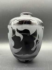 Black Art Glass Vase 6.5 in