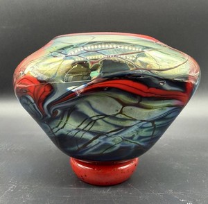 Barbara Saull Signed Art Glass Vase 4.5 in