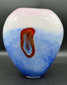Artisan Glass Vase Blue Pink Mottled
