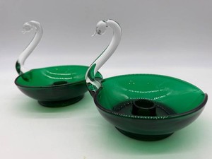 Viking Glass Swan Candle Holders (Lot of 2)