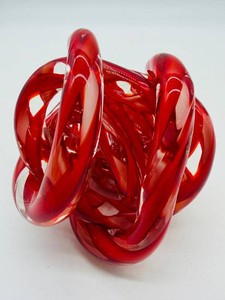 Artisan Red Glass Knot Sculpture - Unsigned