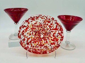 Julia Knight Glass Bowl & 2 Martini Glasses (Lot of 3) - Italy