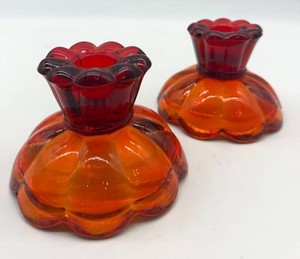 Vintage MCM L.E. Smith Amberina Candle Holders (Pair)