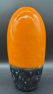 Orange & Black Ceramic Vase With Signed Base