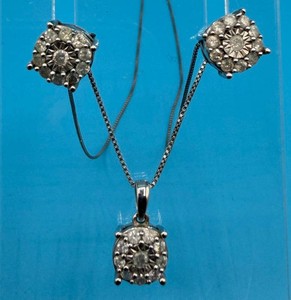Sterling Silver Natural Diamond KRN Pendant Necklace & Earring Set (3pc)