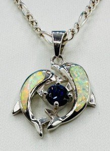 925 Sterling Silver Opal Pendant Necklace 18 in
