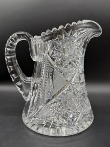 Vintage American Brilliant Cut Crystal Pitcher With Starburst Pattern