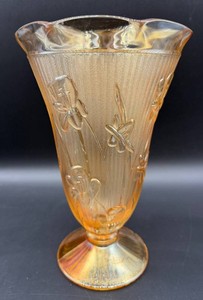 Jeannette - Iris & Herringbone Carnival Art Glass Vase 9 in