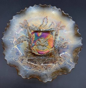 Vintage Dugan Apple Blossom Carnival Glass Bowl 8