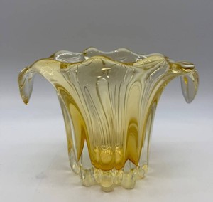 Mid Century Yellow Amber & Clear Art Glass Vase