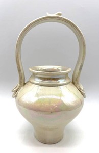 Vintage Iridescent Lusterware Handled Pottery Vase - Signed