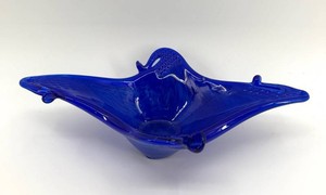 Cobalt Blue Art Glass Bowl With Applied Rims