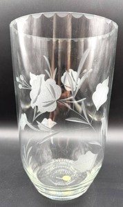 Etched Floral Art Glass Vase - Rumania