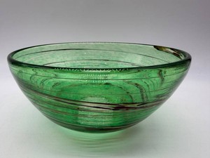 D. Martinez - Signed Green Art Glass Bowl
