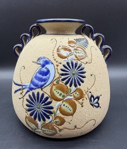 Signed Ceramic Bird Vase 6.5 in